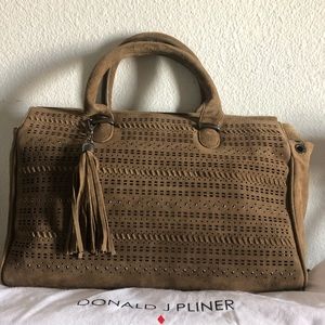 Donald Pliner large olive beige suede bag